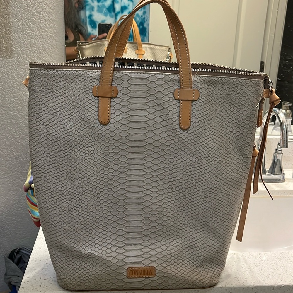 Consuela Gray and Tan Tote Bag
